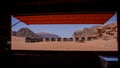 Beautiful view of desert. Tourist tents in Wadi Rum
