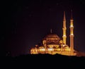 Beautiful view of the Dome blue mosque illuminated in the darkness under a starry sky Royalty Free Stock Photo