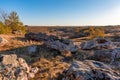 Beautiful view of Don steppe in autumn lit by setting sun Royalty Free Stock Photo