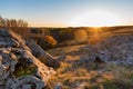 Beautiful view of Don steppe in autumn lit by setting sun Royalty Free Stock Photo