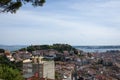 Beautiful view of the downtown of the city of Lisbon, with the Saint George Castle Castelo de Sao Jorge and the Tagus River on t Royalty Free Stock Photo