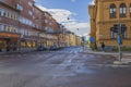 Beautiful view of downtown Uppsala cityscape on rainy spring day. Sweden. Europe.