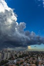 Beautiful view of dramatic dark stormy sky. The rain is coming soon. Pattern of the clouds over city. Royalty Free Stock Photo