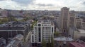 Beautiful view from drone to Dnipro city against background of scenic sky