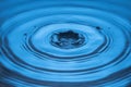 Beautiful view of drops making circles on blue water surface isolated on background. Royalty Free Stock Photo