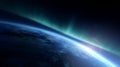 A beautiful view of Earth against the dark backdrop of space. This image captures the stunning auroras and the delicate curve of Royalty Free Stock Photo