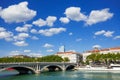 Rhone river embankment and Wilson Bridge, Lyon Royalty Free Stock Photo