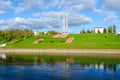 Beautiful view of embankment of Zapadnaya Dvina river and memorial complex Three bayonets, Vitebsk, Belarus Royalty Free Stock Photo