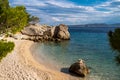 Beautiful view of empty Brela rocky beach. Makarska Riviera in Dalmatia region of Croatia Royalty Free Stock Photo