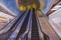 Beautiful view of empty escalator inside train station with 34th street exit Manhattan in New York. New York,