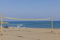 Beautiful view of empty place for beach volleyball for hotel tourists.