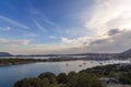 Beautiful view of Ermioni sea lagoon with moored yachts and boats at sunset time Royalty Free Stock Photo