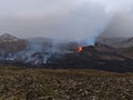 Beautiful view of erupting volcano near Fagradalsfjall mountain, GrindavÃÂ­k, Reykjanes peninsula, southwest Iceland. Royalty Free Stock Photo