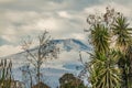 A beautiful view of the eruption of volcano Etna with smoke and snow is in the photo in winter in Sicily Royalty Free Stock Photo