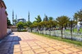 Beautiful view of the exterior of the Blue Mosque, Sultanahmet Camii, in Istanbul from Saltanahmet Park Royalty Free Stock Photo