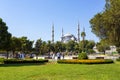 Beautiful view of the exterior of the Blue Mosque, Sultanahmet Camii, in Istanbul from Saltanahmet Park Royalty Free Stock Photo