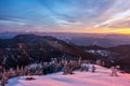 Beautiful view of Fagaras Mountains during sunrise, seen from Mount Cozia