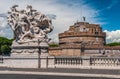 Beautiful view of the famous Castel Sant`Angelo in Rome, Italy under the cloudy sky Royalty Free Stock Photo