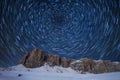 Beautiful view of famous Dolomites mountains in Italy on a clear starry night in winter, South Tyrol, Italy Royalty Free Stock Photo