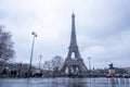 Beautiful view of the famous Eiffel Tower in Paris, France during magical sunset Royalty Free Stock Photo