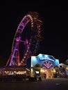 Beautiful view of famous ferris wheel Wiener Risenrad in amusement park Wurstelprater in Vienna, Austria by night. Royalty Free Stock Photo