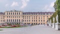 Beautiful view of famous Schonbrunn Palace timelapse with Great Parterre garden in Vienna, Austria Royalty Free Stock Photo
