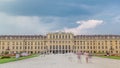 Beautiful view of famous Schonbrunn Palace timelapse hyperlapse with Great Parterre garden in Vienna, Austria