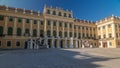 Beautiful view of famous Schonbrunn Palace timelapse hyperlapse with Great Parterre garden in Vienna, Austria Royalty Free Stock Photo