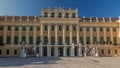 Beautiful view of famous Schonbrunn Palace timelapse hyperlapse with Great Parterre garden in Vienna, Austria Royalty Free Stock Photo