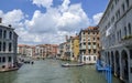 Famous street of Venice Grand Canal (Canale Grande) with smaller canals, gondolas, boats, and bridges on summer day