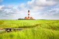 Westerheversand lighthouse, North Sea, Schleswig-Holstein, Germany Royalty Free Stock Photo