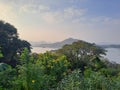 Beautiful view of Fateh Sagar Lake behind trees Royalty Free Stock Photo