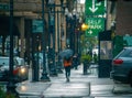 Beautiful view of a female walking in street in Chicago