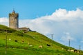 Beautiful view of a field with cattle grazing with the Doonagore Castle tower in the background Royalty Free Stock Photo