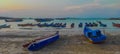 Beautiful view of fishing boats on the beach in the late afternoon.