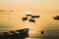 Beautiful view of fishing boats in the sea at sunset Royalty Free Stock Photo