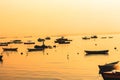 Beautiful view of fishing boats in the sea at sunset Royalty Free Stock Photo