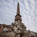 Beautiful view of the Fiumi Fountain, Piazza Navona, Rome, Italy, low angle Royalty Free Stock Photo