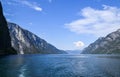 Sognefjord fjord runs through the famous town of Flam famous for its landscapes and its tourist train Royalty Free Stock Photo