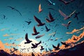 A beautiful view of a flock of birds flying in the sky Royalty Free Stock Photo