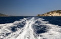 Beautiful view of the foam trail from a motor boat in the sea. Royalty Free Stock Photo