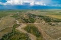 A beautiful view of the forest, fields and river from above. Drone photography of the city Royalty Free Stock Photo