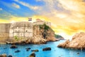 Beautiful view of the fortress wall and the gulf of the historic city of Dubrovnik, Croatia Royalty Free Stock Photo