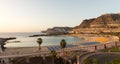 View of the full Playa de Amadores bay beach on Gran Canaria island in Spain. Royalty Free Stock Photo