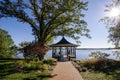 Beautiful view of a gazebo patio deck in the fall Royalty Free Stock Photo