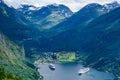 Beautiful view of the Geiranger fjord and village in Norway Royalty Free Stock Photo