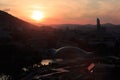 Beautiful view of glass Bridge of Peace in old Tbilisi at sunset, Georgia, Europe