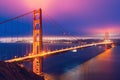 Beautiful view of the glowing Golden Gate in San Francisco after sunset Royalty Free Stock Photo