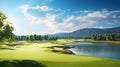 The dream golf course consists of beatiful large putting green, fairway, bunker and water. Royalty Free Stock Photo
