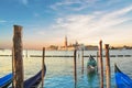 Beautiful view of the gondolas and the Cathedral of San Giorgio Maggiore, on an island in the Venetian lagoon, Venice, Italy Royalty Free Stock Photo